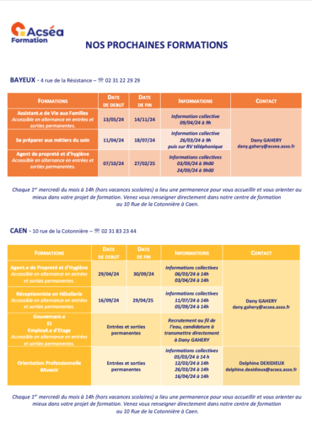 Calendrier de nos prochaines formations ! - Acséa Formation